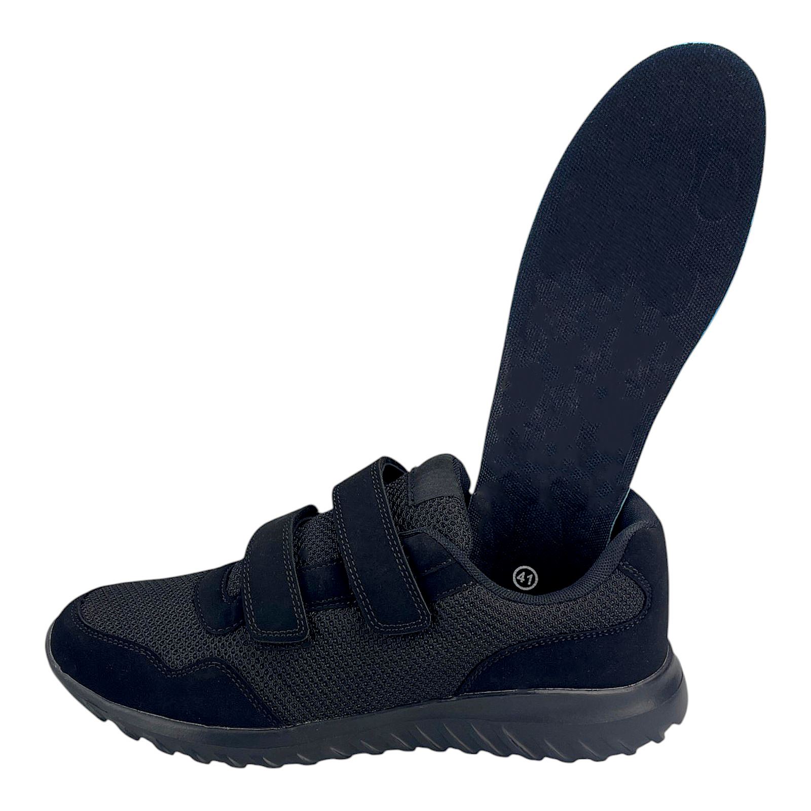 Herren Sneaker Klettverschluss Textil Sportschuhe Freizeit Leicht Turnschuhe NEU Schwarz 44