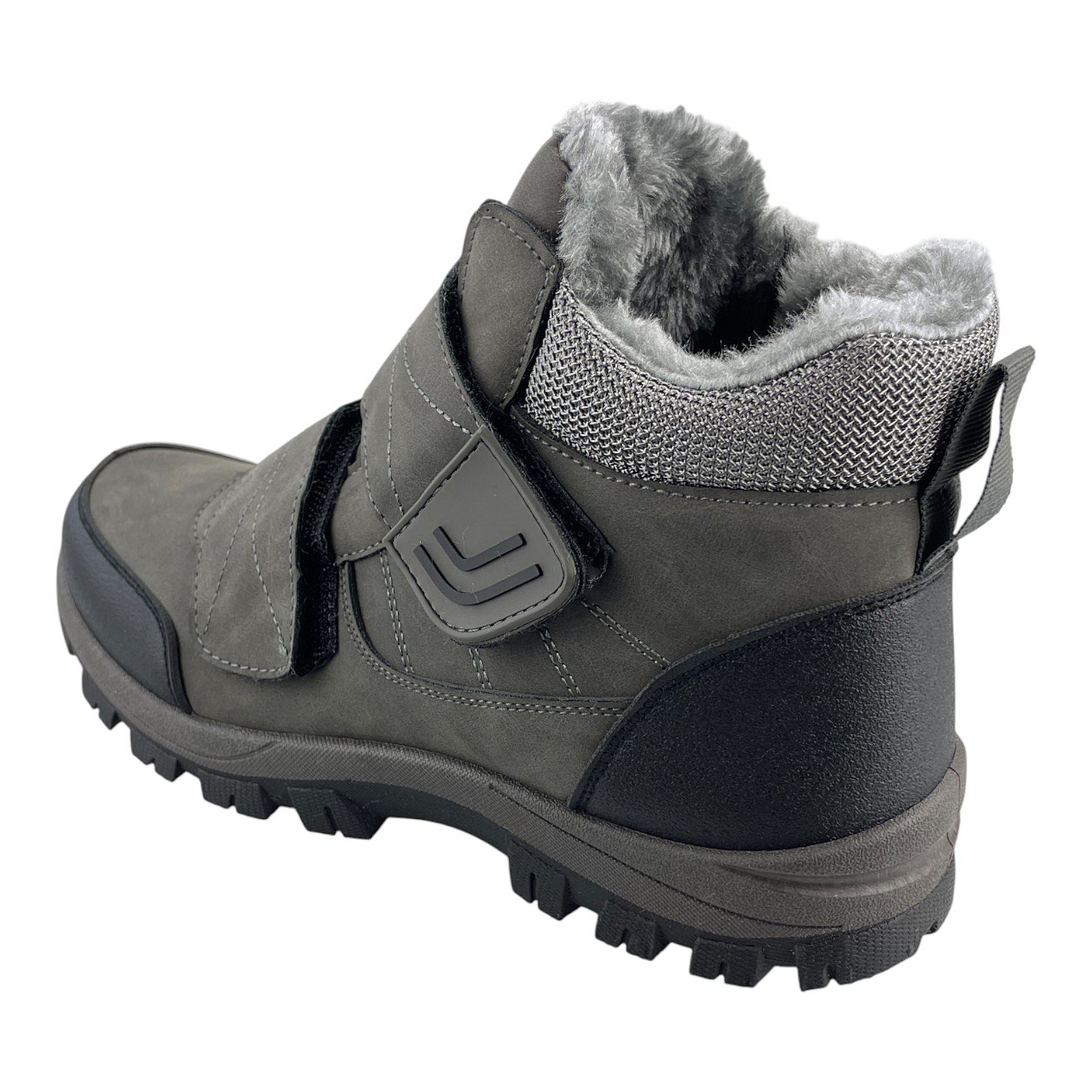 Herren Stiefel Klett Boots Stiefeletten Winterstiefel Warmfutter Klettverschluss Grau 46