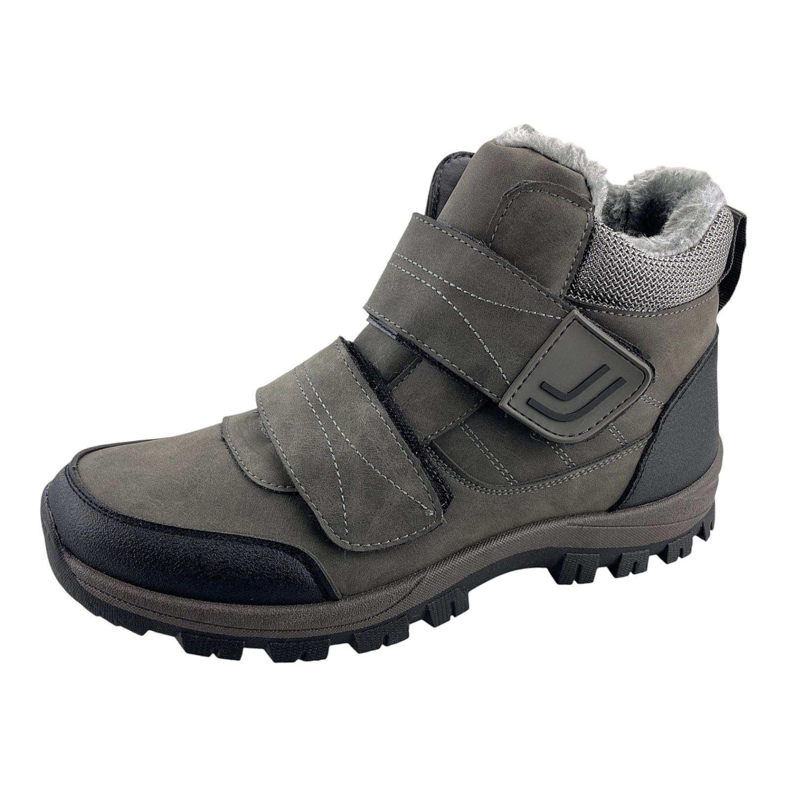 Herren Stiefel Klett Boots Stiefeletten Winterstiefel Warmfutter Klettverschluss Grau 46