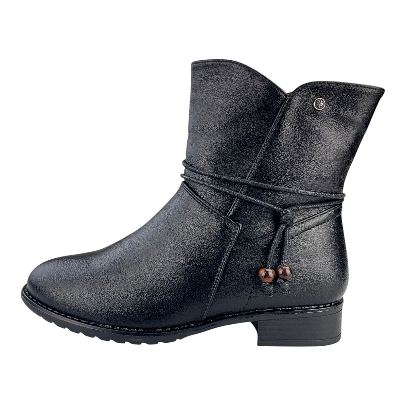 Damen Stiefel Boots Winterstiefel Gefüttert Blockabsatz Profilsohle Leder-Optik