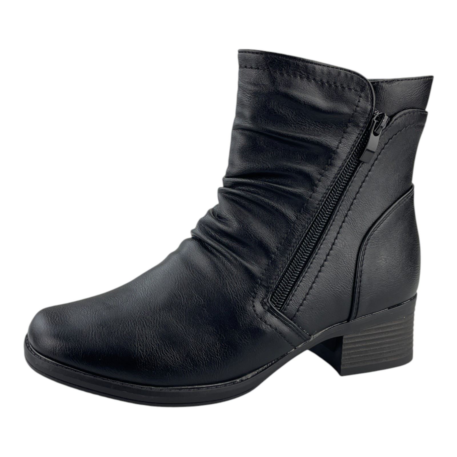Damen Stiefel Boots Winterstiefel Gefüttert Blockabsatz Stiefeletten Leder-Optik Schwarz 39