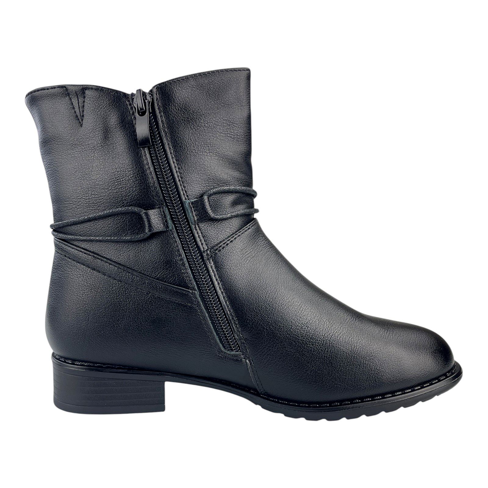 Damen Stiefel Boots Winterstiefel Gefüttert Blockabsatz Profilsohle Leder-Optik