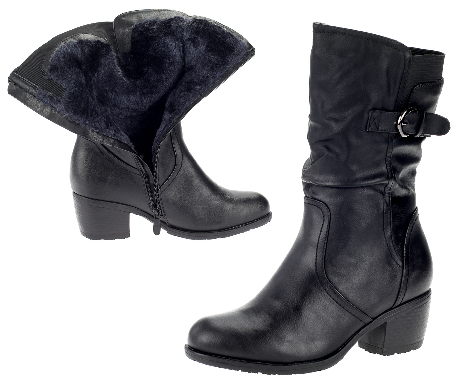 Damen Stiefel Winterstiefel Boots Schuhe Warm Gefüttert Leder-Optik Schwarz X9802-black