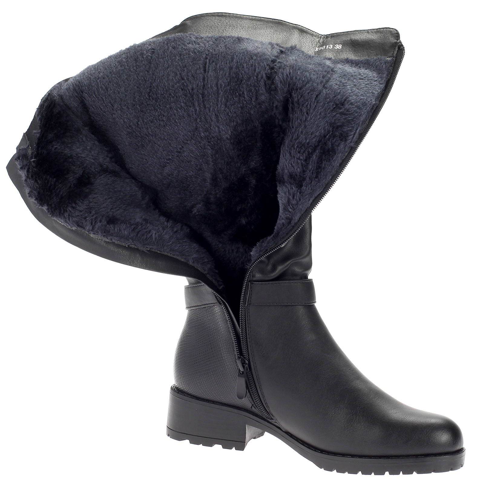 Damen Stiefel Winterstiefel Boot Warm Gefüttert Leder-Optik Schuhe Schwarz X9813-black