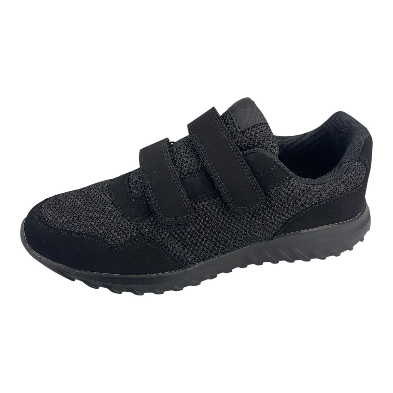Herren Sneaker Klettverschluss Textil Sportschuhe Freizeit Leicht Turnschuhe NEU Schwarz 41