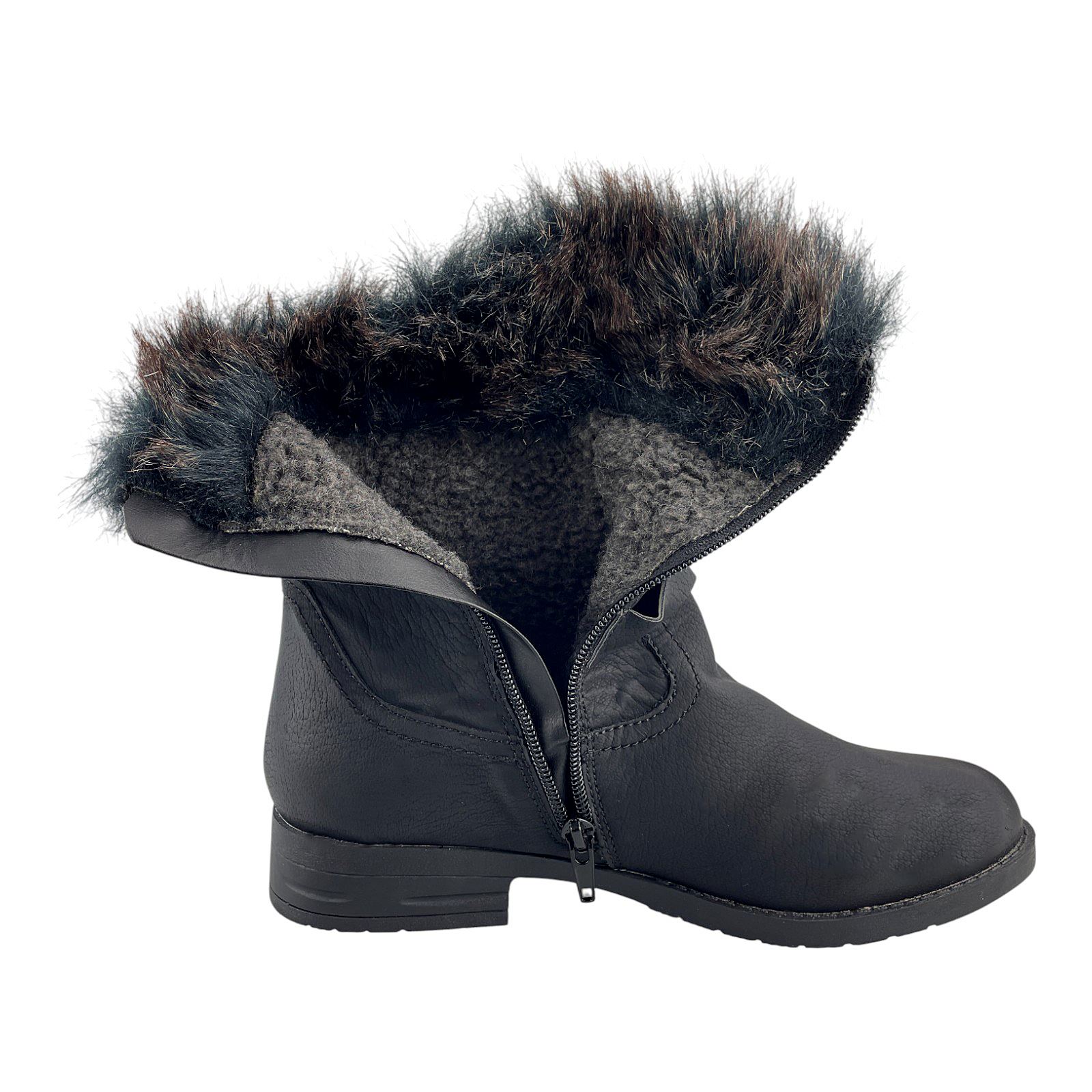 Damen Stiefel Boots Winterstiefel Gefüttert Blockabsatz Stiefelette Leder-Optik  Schwarz 40