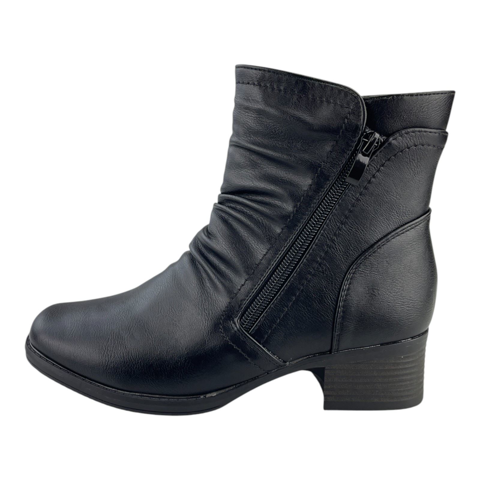 Damen Stiefel Boots Winterstiefel Gefüttert Blockabsatz Stiefeletten Leder-Optik Schwarz 39