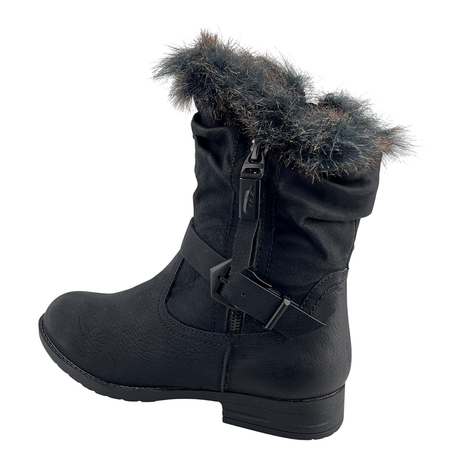 Damen Stiefel Boots Winterstiefel Gefüttert Blockabsatz Stiefelette Leder-Optik  Schwarz 40