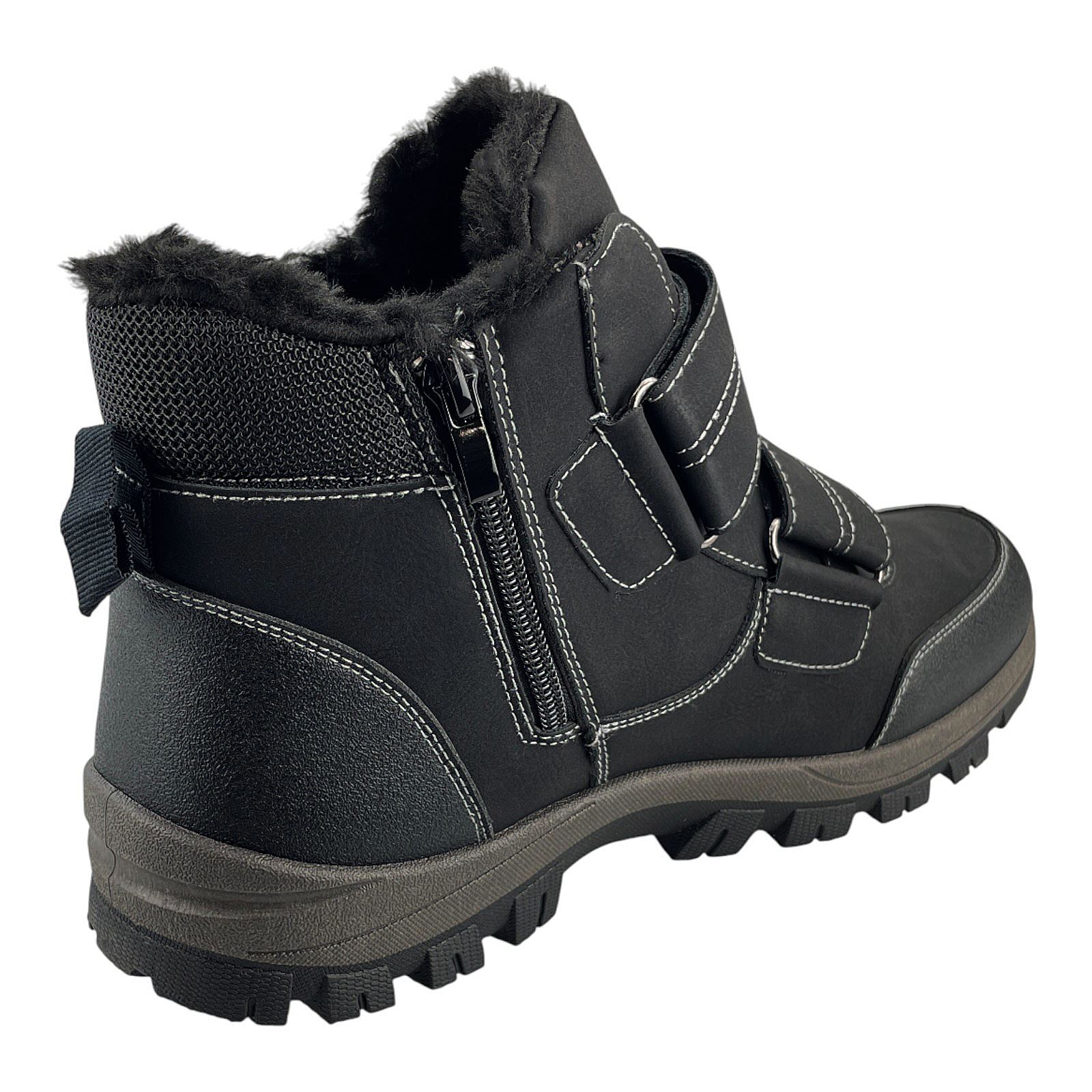Herren Stiefel Klett Boots Stiefeletten Winterstiefel Warmfutter Klettverschluss Schwarz 44
