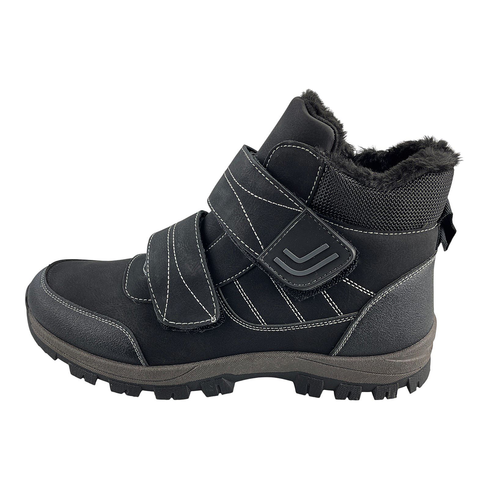Herren Stiefel Klett Boots Stiefeletten Winterstiefel Warmfutter Klettverschluss Schwarz 44