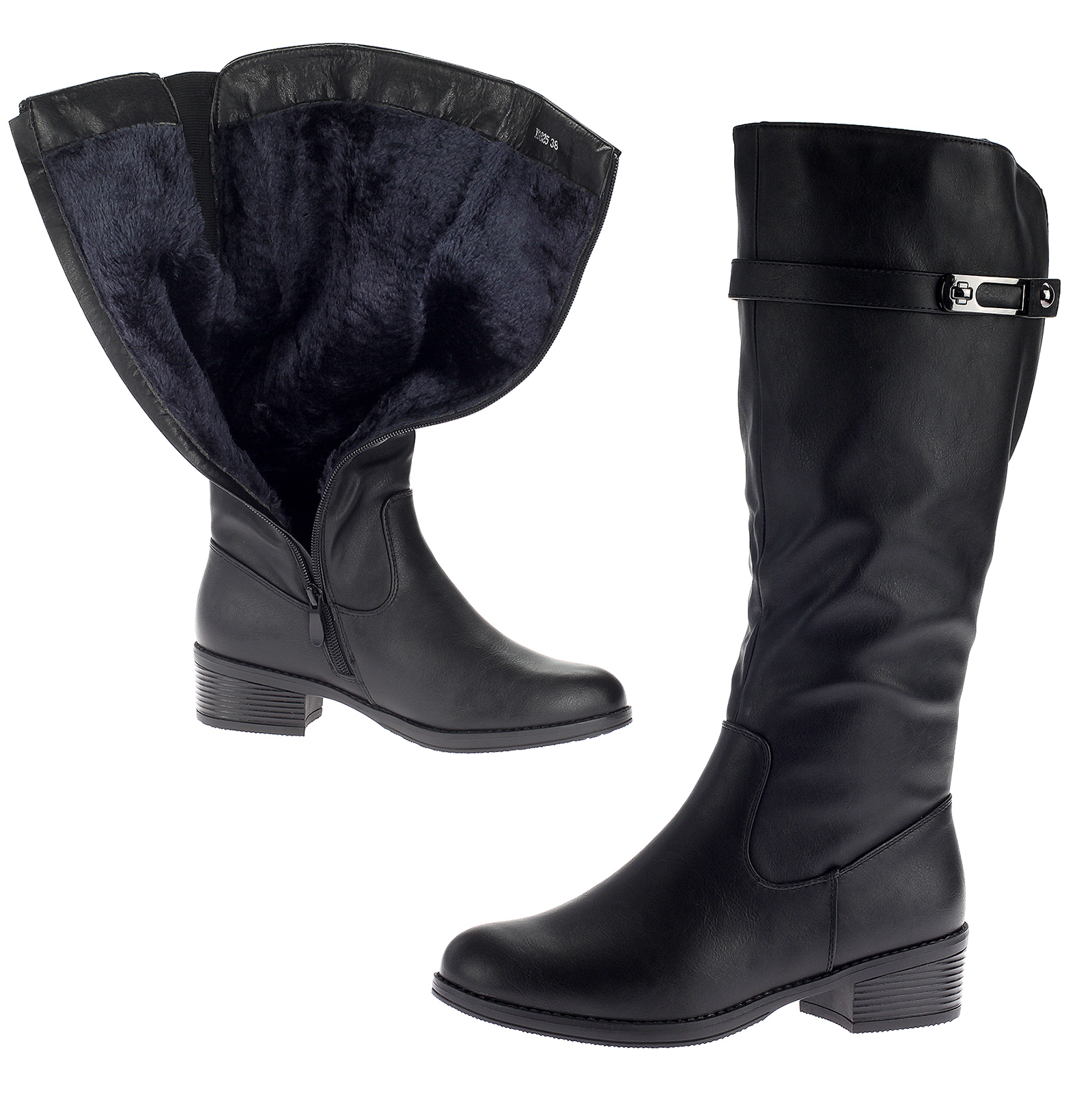 Damen Stiefel Winterstiefel Boot Warm Gefüttert Leder-Optik Schuhe Schwarz X9825-black