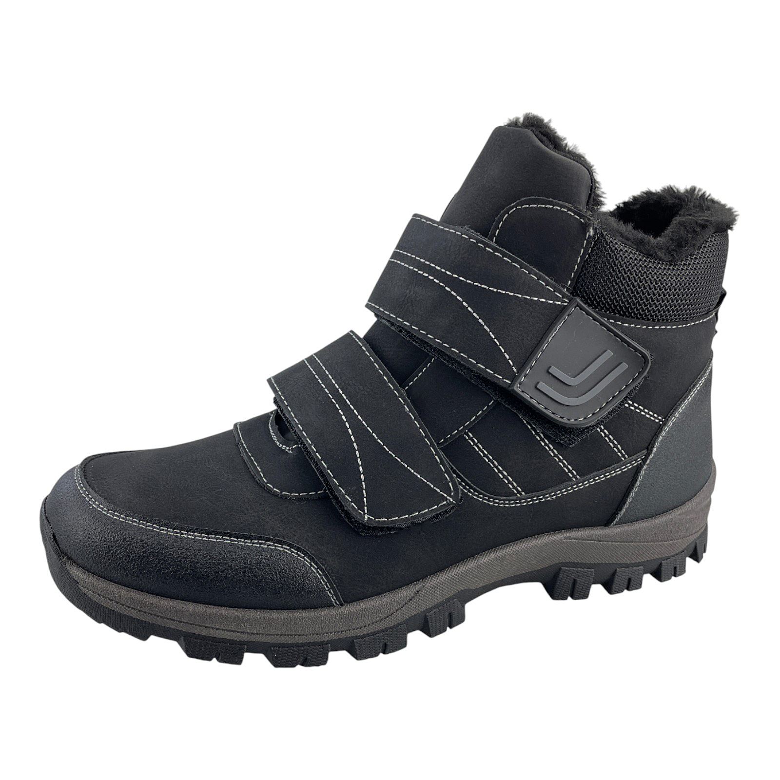 Herren Stiefel Klett Boots Stiefeletten Winterstiefel Warmfutter Klettverschluss Schwarz 44