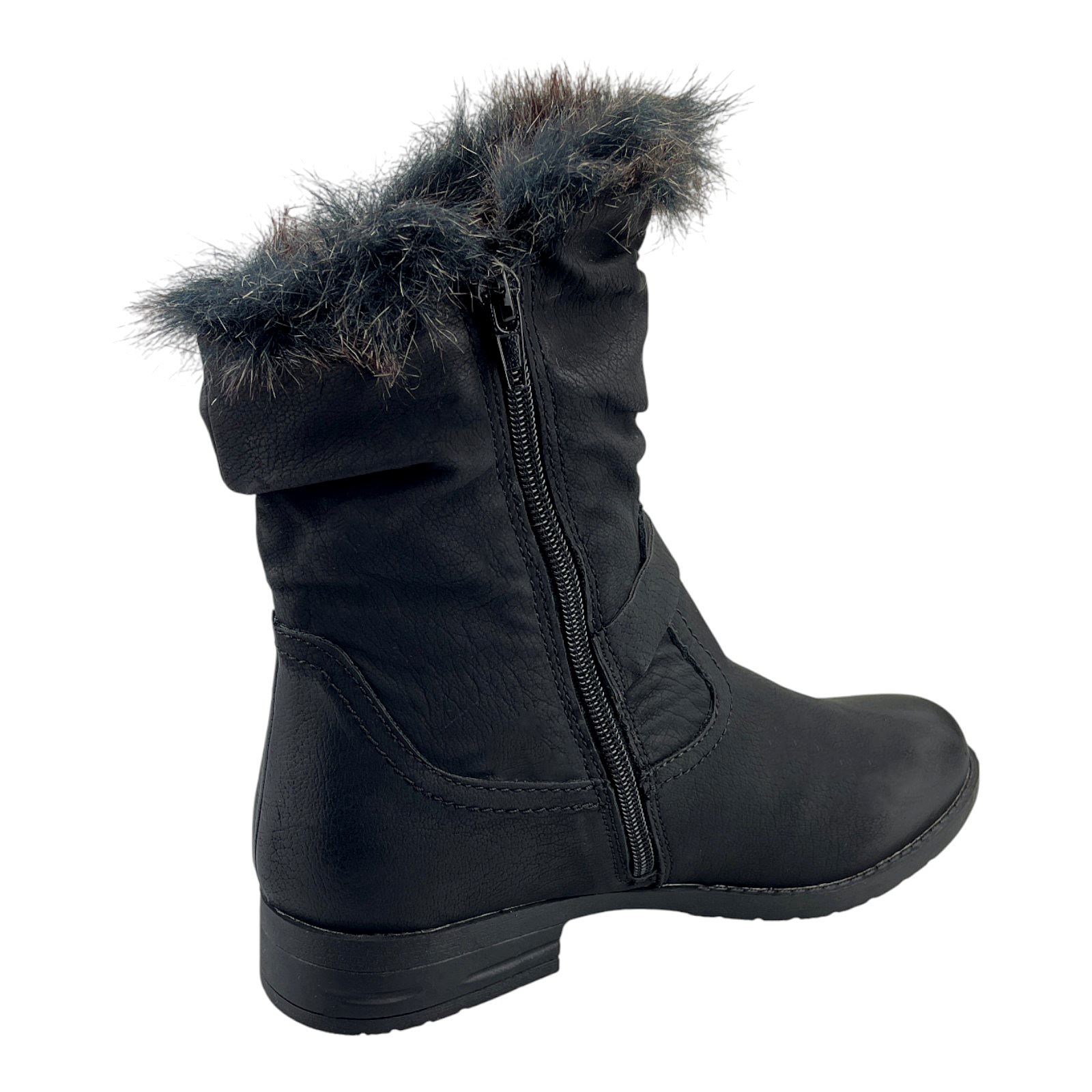 Damen Stiefel Boots Winterstiefel Gefüttert Blockabsatz Stiefelette Leder-Optik  Schwarz 40