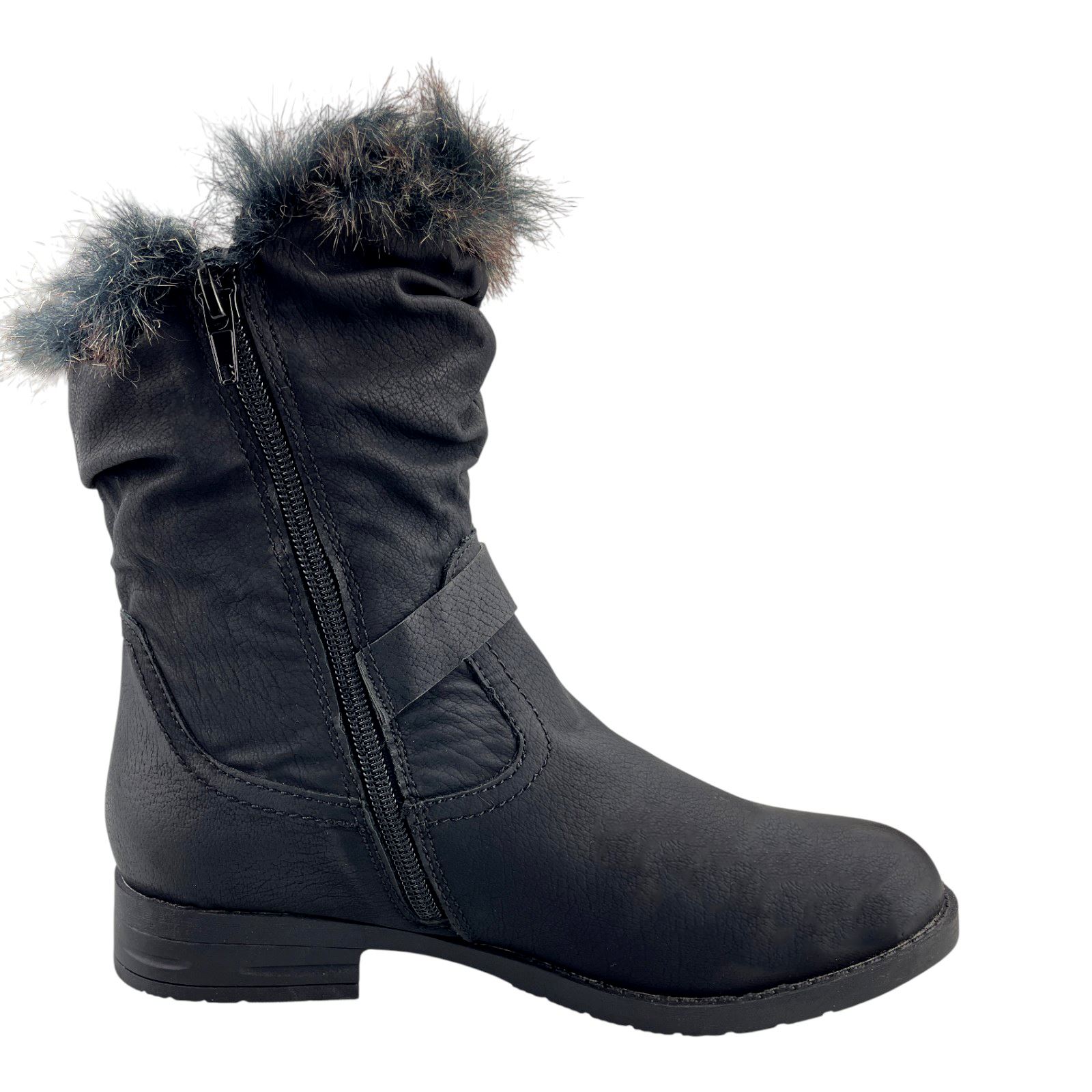 Damen Stiefel Boots Winterstiefel Gefüttert Blockabsatz Stiefelette Leder-Optik  Schwarz 40