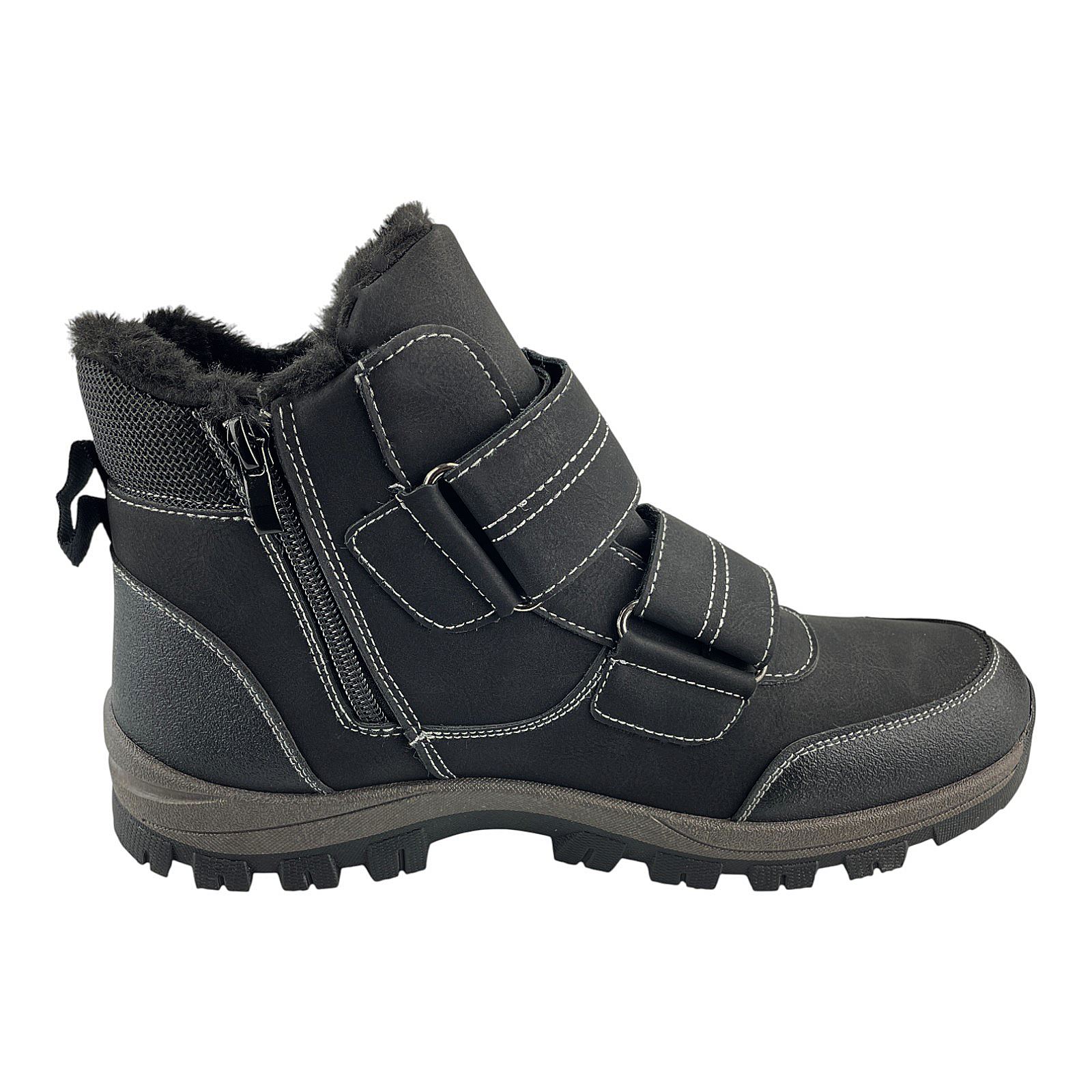 Herren Stiefel Klett Boots Stiefeletten Winterstiefel Warmfutter Klettverschluss Schwarz 44