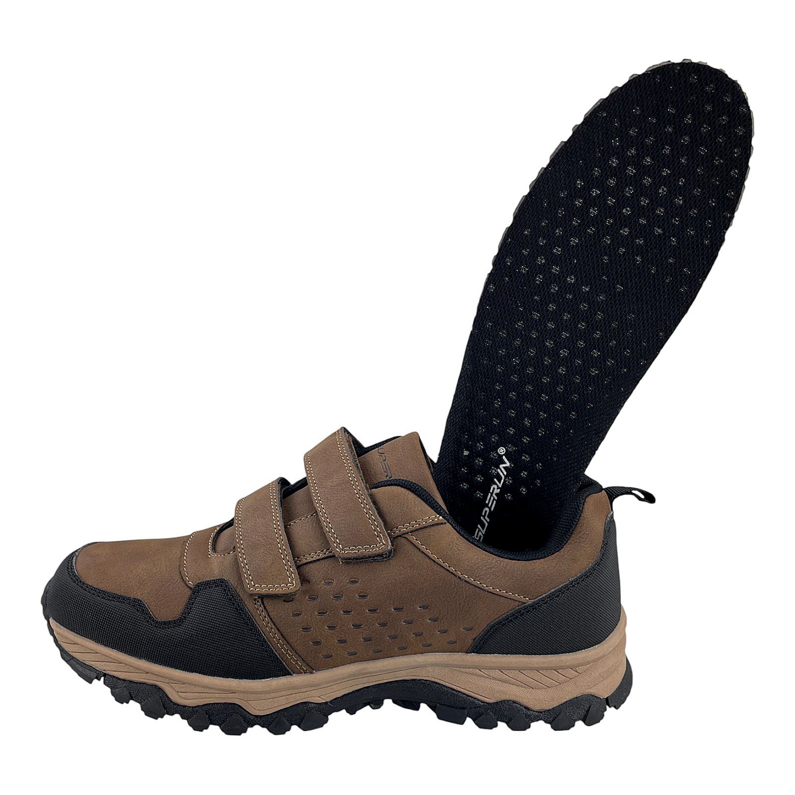 Herren Halbschuhe Trekkingschuhe Outdoor Klettverschluss Schuhe Profilsohle 8673 Braun 44