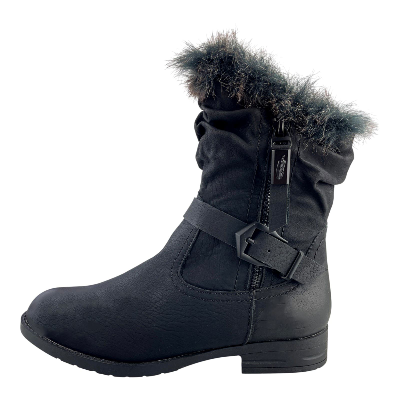 Damen Stiefel Boots Winterstiefel Gefüttert Blockabsatz Stiefelette Leder-Optik  Schwarz 40