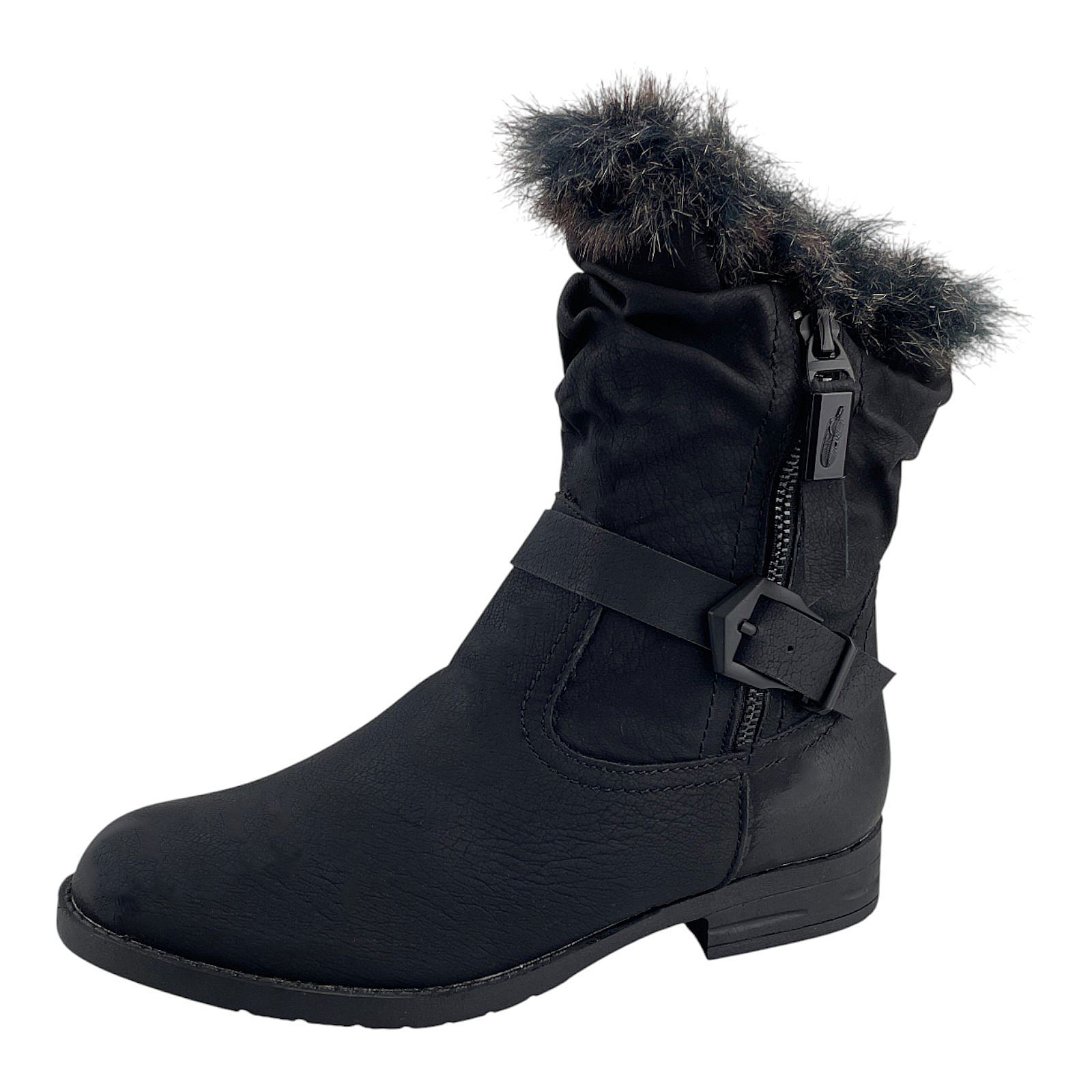 Damen Stiefel Boots Winterstiefel Gefüttert Blockabsatz Stiefelette Leder-Optik  Schwarz 40