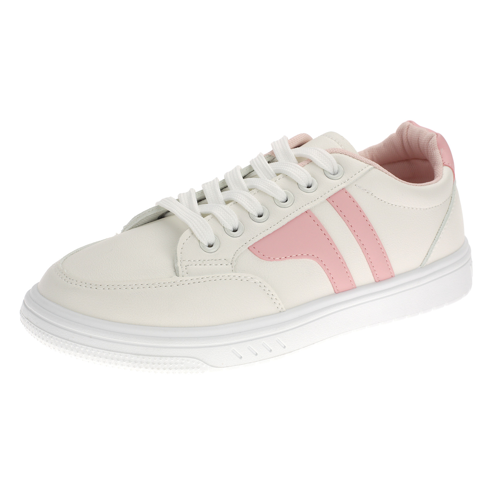 Damen Trendige Sneaker Low-Top Schnürer 3450 Weiß Pink