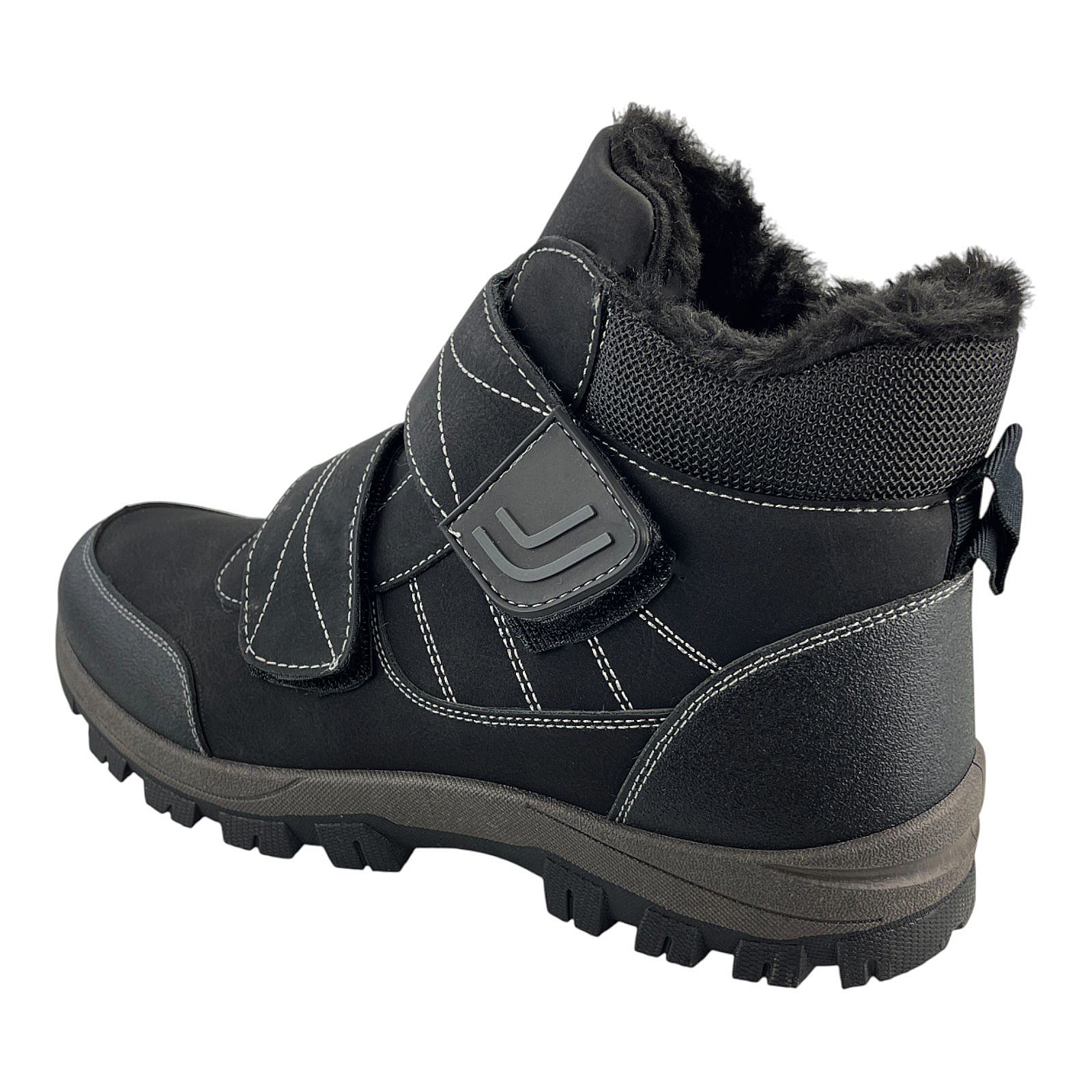 Herren Stiefel Klett Boots Stiefeletten Winterstiefel Warmfutter Klettverschluss Schwarz 44
