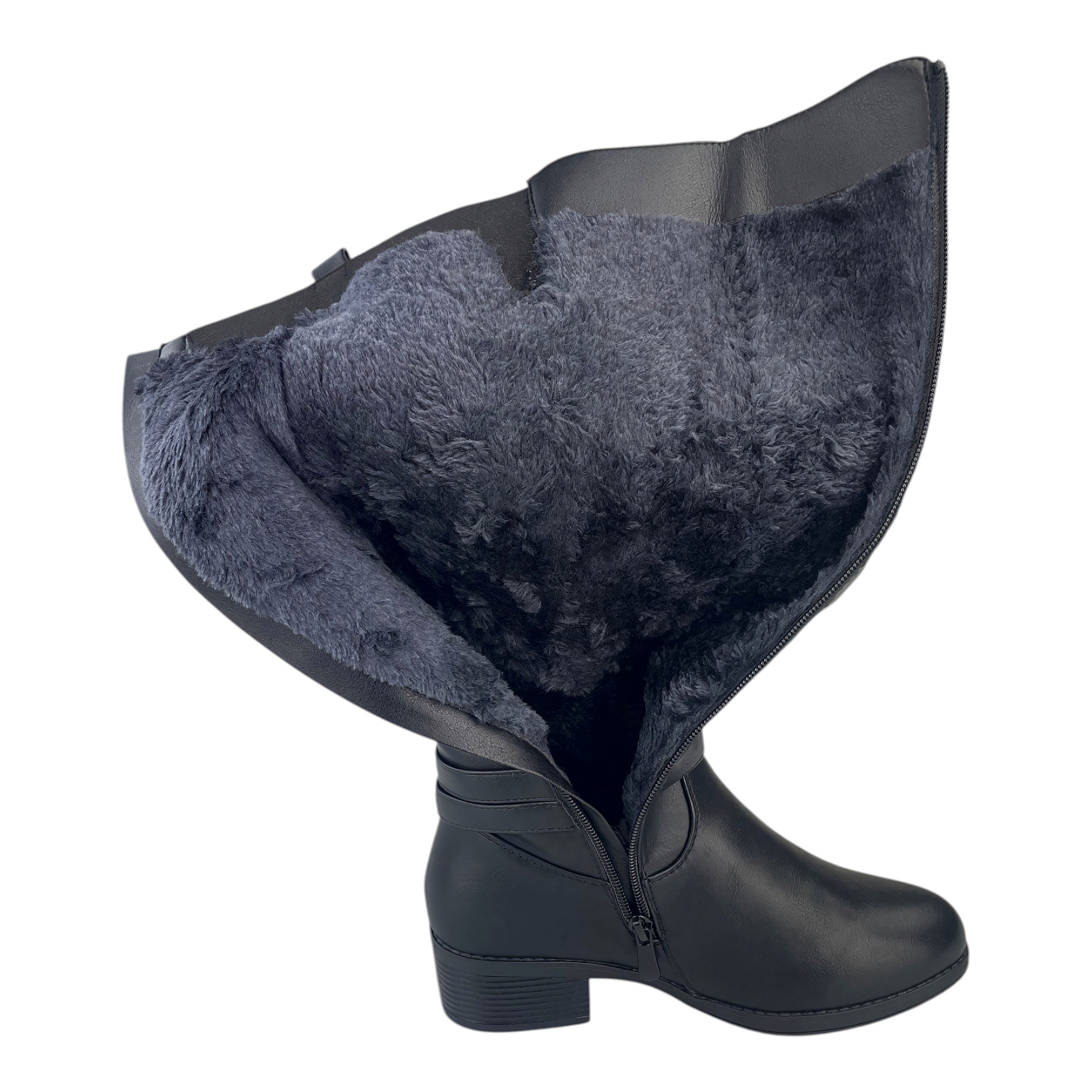 Damen Stiefel Boots Winterstiefel Gefüttert Blockabsatz Profilsohle Leder-Optik
