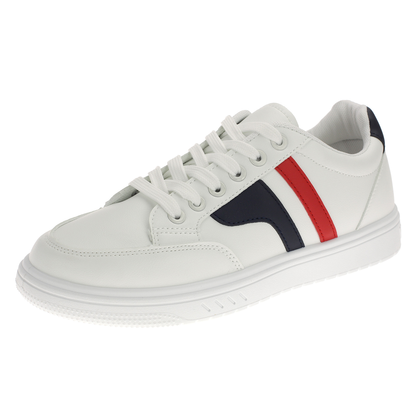 Damen Trendige Sneaker Low-Top Schnürer 3450 Weiß Navy