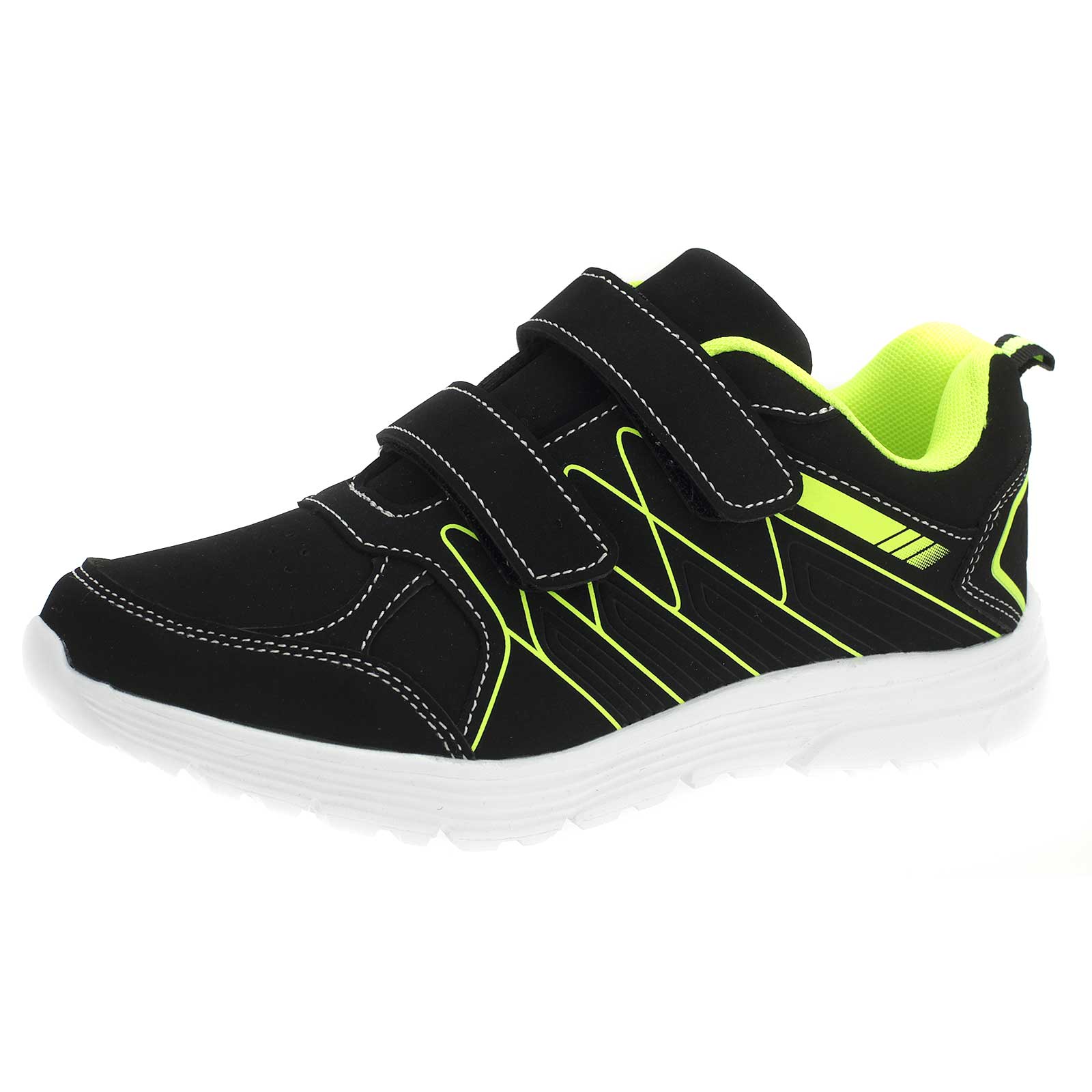 Sneaker Sportschuhe mit Klettverschluss Schwarz Neon-Grün