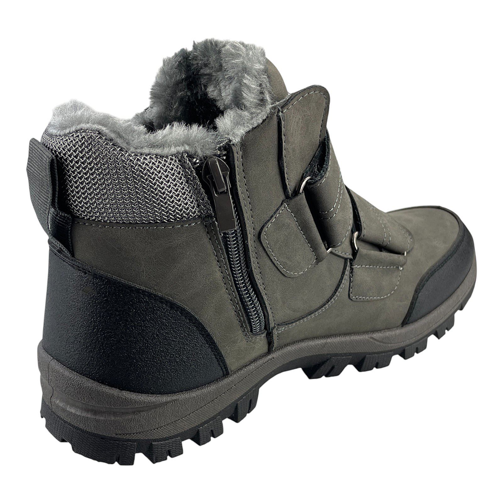 Herren Stiefel Klett Boots Stiefeletten Winterstiefel Warmfutter Klettverschluss Grau 46